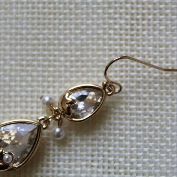 Gold-Tone Crystal & Imitation Pearl Triple Drop Earrings - Picture 5 of 7